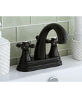 Old School English Vintage Center Set Lavatory Faucet In Brushed Nickel with Two Handle Drip Free Ceramic Cartridge, installed in bathroom