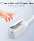 25 Ft 16 AWG Two Prong To Three Outlet Indoor Extension Cord With Tamper Guard, 13A 1625W White, safety feature visual