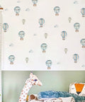 Boy Room Wall Decals Peel And Stick Watercolor Blue Hot Air Balloon And Clouds Wall Sticker on nursery wall