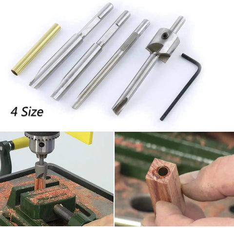 7 Piece Pen Mill Trimmer Set Featuring Heavy Duty Steel Cutter And Multi Size Pilot Shafts For 7Mm 8Mm 10Mm Tubes, showing cutting tools and wood turning.