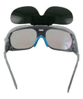 Heavy Duty Wrap Around Safety Glasses For Welding And Grinding With Impact Resistant Polycarbonate Lenses viewed from front with adjustable legs.