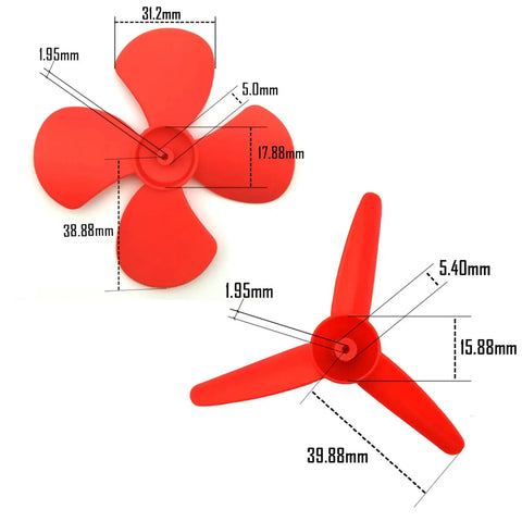 Red propellers from Six Piece Awesome DC Motor Kit For DIY Projects, Mini Electric Hobby Motors 3V To 12V 25000 RPM With 86 Pcs Plastic Gears