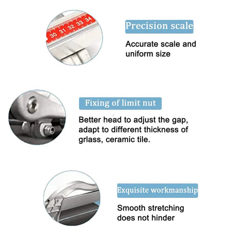 Close-up details of Beast Pro Grade Manual Tile Cutter For Porcelain And Ceramic Tiles 21 Inch, showing precision scale and fixing nut.