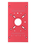 Top Shelf Aluminum Alloy Router Table Insert Plate With Wicked Smooth Lift System And Two Swap Ready Rings For Garage Woodworking Benches Shop Badass Heavy Duty Router Base Board Accessory Sharp Red Finish, viewed from the front with ruler engraving.