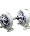 Single Axis Magnetic Powder Brake With Base And Dual Axis Clutch for high temperature industrial use, heavy-duty components shown.