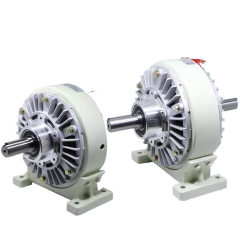 Single Axis Magnetic Powder Brake With Base And Dual Axis Clutch for high temperature industrial use, heavy-duty components shown.