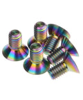 Top Shelf Gr5 Titanium Bolts M5 X 10 mm Hex Socket Countersunk Head 6 Piece Rainbow Finish lightweight fasteners displayed.