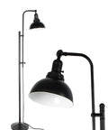 Industrial Floor Lamp For Living Rooms And Bedrooms, Rustic Farmhouse Standing Reading Lamp With Adjustable Metal Heads, Indoor Task Lighting For Home Office Deco In Black Finish with close-up of lamp head.