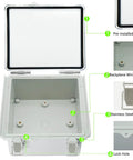 Open Outdoor IP67 Electrical Junction Box Weatherproof ABS Plastic Enclosure With Hinged Clear Cover showing interior and features