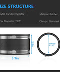 8 Inch Dust Collection Fittings Rubber Noise Reduction Clamp For 8 Inch PVC Pipe HVAC Inline Duct Fans And Carbon Filters Duct Reducer Easy Fit 8 To 6 Inch Duct Adapter Connector, rubber material, size dimensions shown