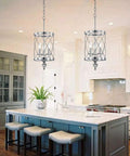 Chandelier Industrial Pendant Light With Chrome Finish, 3 Light Cylinder Metal Shade above kitchen island