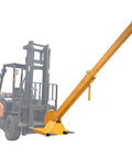 Heavy Duty Forklift Jib Boom Crane Attachment With Two Ton Lifting Power And Dual Hook Hoist System mounted on a forklift.