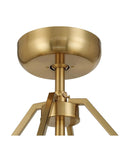 Close-up view of the gold metal base of the Stunning Handwoven White Seagrass Fandelier Ceiling Fan With No Sweat Remote And Four Warm Brass Shades For A Super Chill Coastal Living Room Refresh.