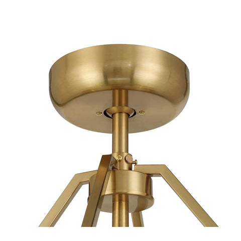 Close-up view of the gold metal base of the Stunning Handwoven White Seagrass Fandelier Ceiling Fan With No Sweat Remote And Four Warm Brass Shades For A Super Chill Coastal Living Room Refresh.