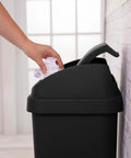13 Gallon Swing Top Trash Can Black Durable Plastic Wastebasket With Easy Swing Lid For Home Or Office Sturdy Waste Receptacle With Large Capacity And Smooth Operation