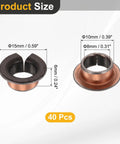 Forty Pcs Flanged Sleeve Bearings Featuring 8mm Bore 10mm OD 6mm Length And 15mm Flange showing dimensions on a white background.
