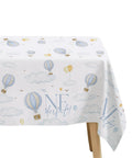 Blue Hot Air Balloon First Birthday Tablecloth Set 3 Pack Disposable Table Covers 55x86 Inches Baby Boy Party Decor with clouds
