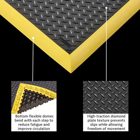 Diamond Flex Fire Retardant Rubber Anti Fatigue Mat For Welding Workstations Heavy Duty 40 By 64 Inch with beveled edges and yellow border