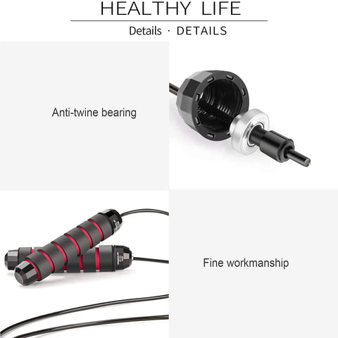 Jump Rope With Ball Bearings For Fast Smooth Rotations Adjustable Cable 6 Inch Memory Foam Handles Ideal For Speed Training