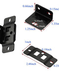 10 Pack Heavy Duty Stainless Steel Corner Brackets Snapping Right On Quick Fit Furniture Joint Connectors With Screws, shown in black with measurements.