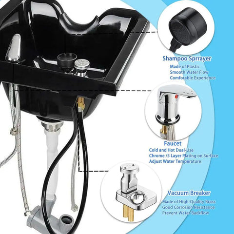 Pro Grade Salon Shampoo Bowl Faucet Vacuum Breaker Kit With Temperature Control Valve Sprayer Hose And Holder, diagram view