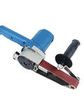 Multi Function Belt Sander Grinder With Sanding Belts For Wood And Metal DIY, blue electric sander with sand belt, adjustable handle.