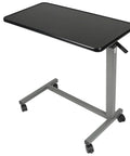 Heavy Duty Adjustable Overbed Table With Ball Bearing Casters, Versatile Rolling Bedside Desk For Hospital Couch Or Wheelchair, No Hassle Portable Laptop Stand For Home in sleek black with gray base.