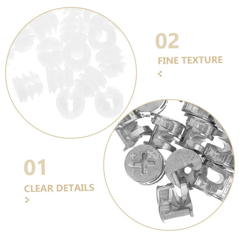 30 Sets Furniture Cam Connector Bolts Kit M6 With Cam Locks for cabinets, featuring clear and detailed components.