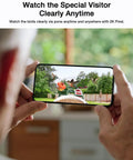 Person holding phone with live feed from Solar Powered Bird Feeder With Camera, 2K Live Feed, Smart AI Bird Recognition shown