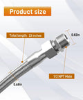 Heavy Duty Air Compressor Jumper Hose With Two One Half Inch NPT Male Ends, 23 Inch Long, 450 PSI Rating And 750 Degree Fahrenheit Heat Resistance, Flexible Stainless Steel Metal Hose With Rotatable Couplings For Easy Connections