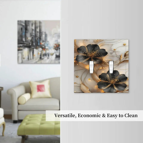 Ultra Sharp Vintage Black Gold Floral Marble Light Switch Cover Made From Heavy Duty Abs Plastic For Double Toggle Walls mounted in stylish interior.