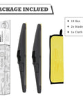 Heavy Duty Rear Wiper Blade Compatible With Chevy Equinox And GMC Terrain 2022 Through 2024 OEM part showing two blades and cleaning cloth.