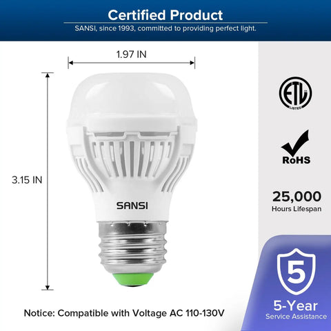 SANSI 60W Equivalent LED Light Bulb with 900 Lumens, 9W, Ceramic Technology, 5000K Daylight, E26 Base, A15 Size