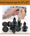 240 Piece Bumper Retainer Clips Kit For Ford GM Toyota Honda, Nylon Push Rivets And Retainers In 12 Sizes, Universal Auto Body Panel And Trim Replacement, Durable Black Plastic. Black nylon bumper retainer clips and removal tool, temperature range -40°F to 200°F