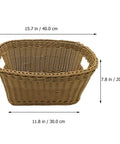 Large Woven Storage Basket With Handles For Laundry Bedroom And Bathroom Rustic Rattan Look Versatile Storage Bin, dimensions shown.