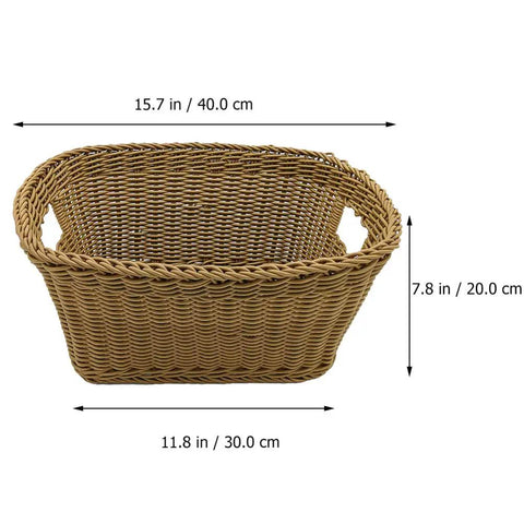 Large Woven Storage Basket With Handles For Laundry Bedroom And Bathroom Rustic Rattan Look Versatile Storage Bin, dimensions shown.