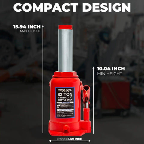 32 Ton Hydraulic Bottle Jack Low Profile Auto Shop Lift For Cars Trucks RVs Buses Red Heavy Duty All Steel Construction
