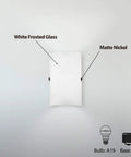 Modern Dimmable Led Bathroom Wall Sconce Vanity Light With Frosted Milk Clear Shade Nickel Finish. White frosted glass, matte nickel detail