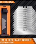 HORUSDY orange retractable box cutter with blade storage; includes 10 extra SK-5 blades