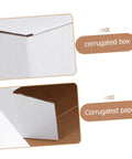 Close-up of corners showing white corrugated small mailer boxes pack 10 lightweight shipping boxes for packaging and mailing