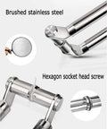 Close-up of heavy duty brushed stainless steel push pull glass door handle components showing hexagon socket head screws.