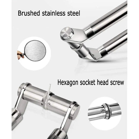 Close-up of heavy duty brushed stainless steel push pull glass door handle components showing hexagon socket head screws.