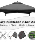 Replacement Canopy Top 10x12 For Gazebo With Installation Hook Double Tier Patio Roof Cover UV Resistant Grey Outdoor Canopy shown installed.