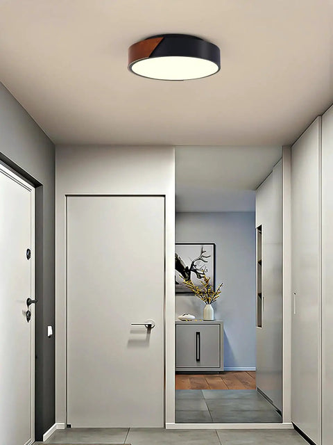 Sleek Modern Black Flush Mount Ceiling Light With 2 Lights in hallway, mid-century wood accent, dimmable LED compatible