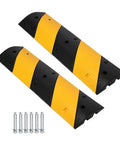 Two Pack Recycled Rubber Speed Bump Set With 25,000 Pound Capacity Durable Cable Protector Ramp For Driveways And Parking Lots