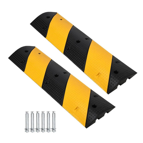 Two Pack Recycled Rubber Speed Bump Set With 25,000 Pound Capacity Durable Cable Protector Ramp For Driveways And Parking Lots