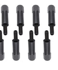 Premium Eight Piece Valve Cover Bolt And Stud Set With Rugged Black Coating And Precise Quarter Twenty Threading Crafted For Chevy Small Block Sbc Engines That Turn Heads And Run Clean All Day Long, featuring eight bolts in black.