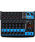 Front view of Eight Channel Mini Audio Mixer With MP3 Player And Bluetooth USB Recording U Disk And 24 DSP Effects 48V Phantom Power Six Mono Inputs
