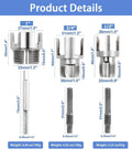 Image of 4 In 1 Electric Drill Compatible Pipe Threading Tool Kit showing PVC cutting heads for 1/2, 3/4, and 1 inch sizes.