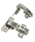 Heavy Duty Inset Blind Corner Hinges 95 Degree Opening 35 Mm Round Cup Steel Concealed Furniture Clips Pack Of Eight viewed from the side.